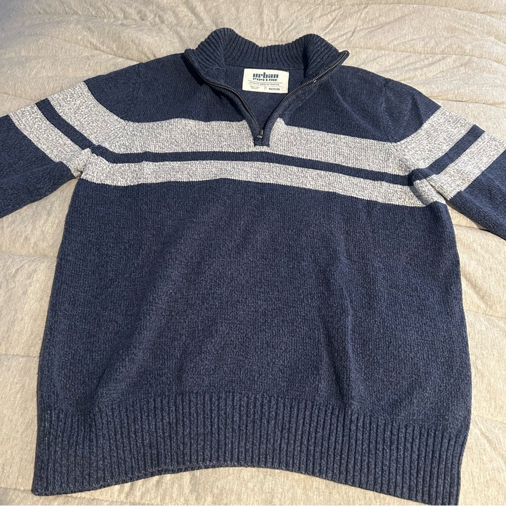 Men's Urban Pipeline Blue and Gray Zip Up Sweater Medium